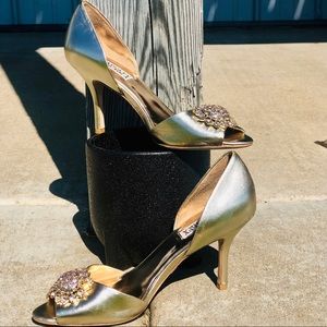 Gold Lacie Jeweled Badgley Mischka Heels